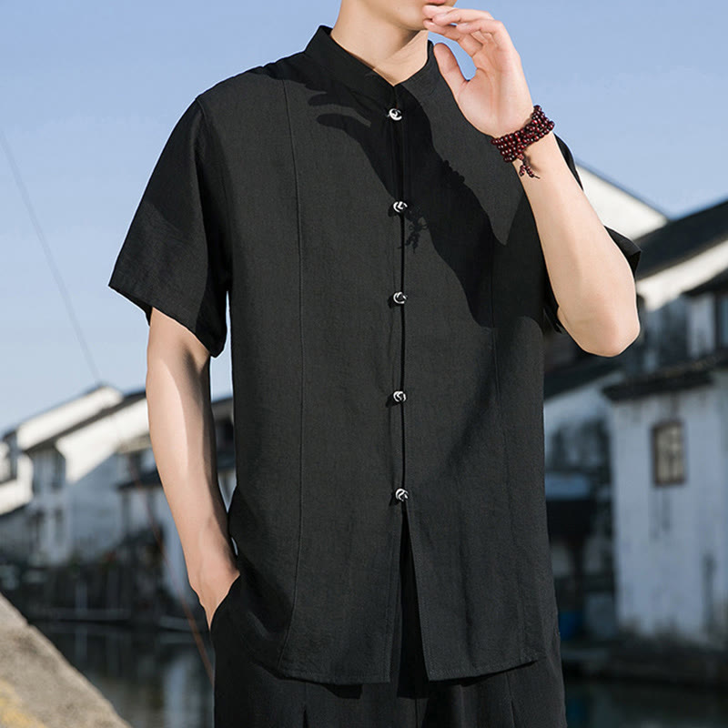 Chemise d'été en coton à manches mi-longues pour homme, couleur unie, avec boutons sur le devant, motif Buddha Stones - image 16