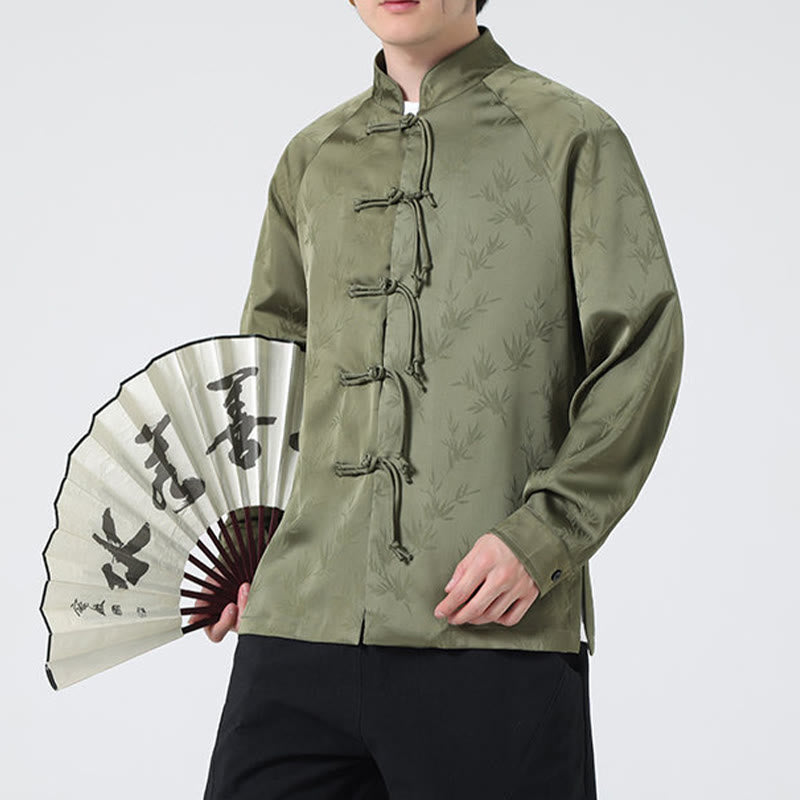 Chemise à manches longues pour homme, motif jacquard de Buddha Stones , motif grenouille chinoise, boutons - Vert olive - US/UK/AU46，EU56 (5XL) - image 0
