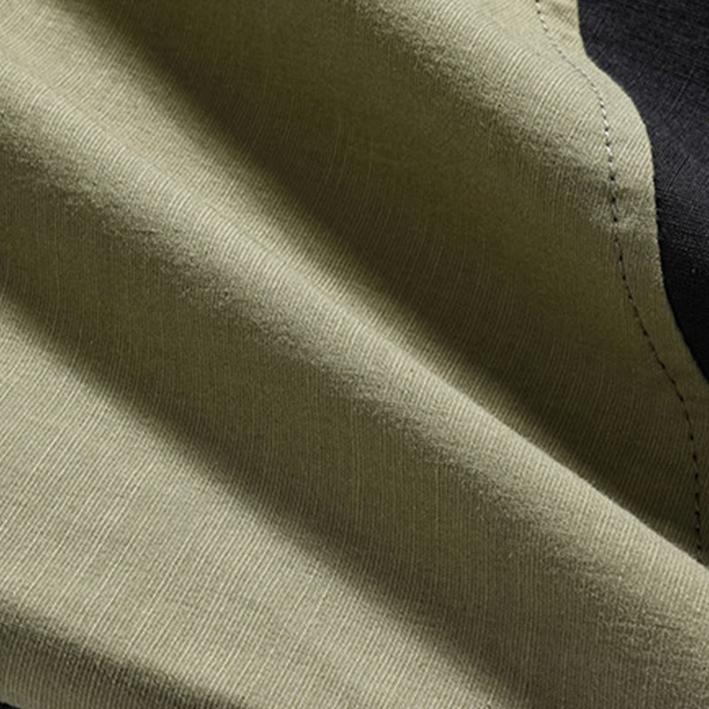Chemise homme en coton et lin à manches mi-longues et motif grenouille chinoise contrasté avec Buddha Stones