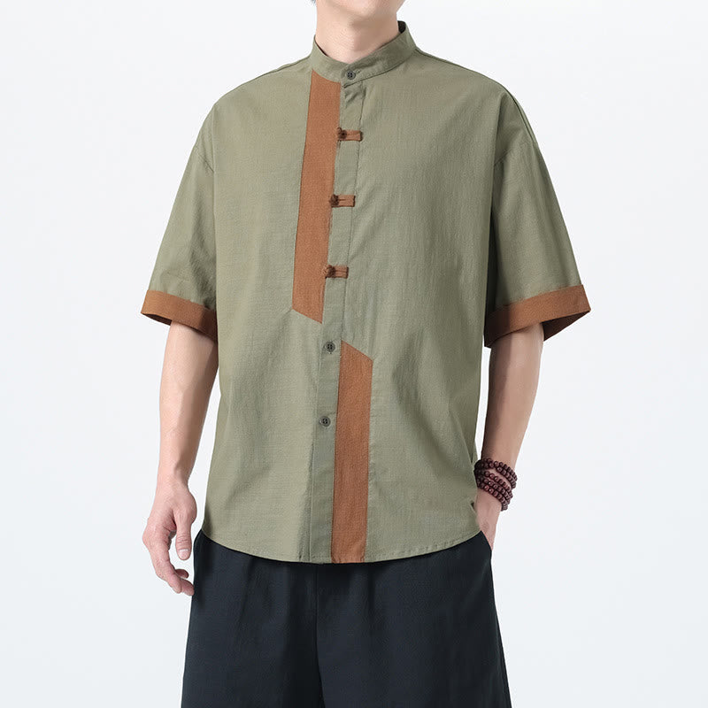Chemise à manches mi-longues en coton et lin pour homme, style chinois, décontracté, assorti, motif grenouille et Buddha Stones