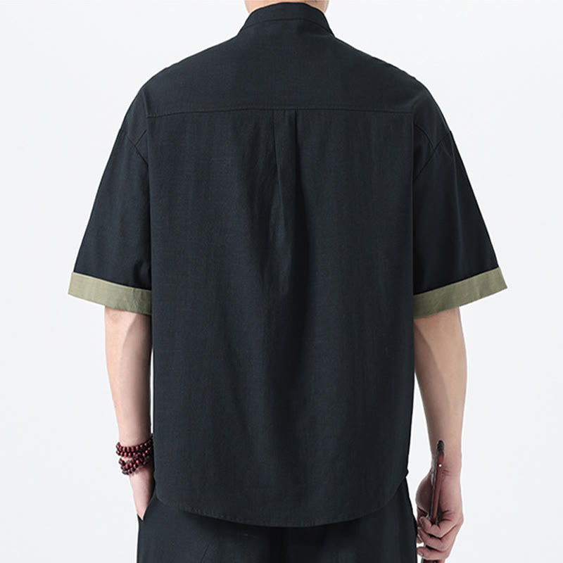 Chemise à manches mi-longues en coton et lin pour homme, style chinois, décontracté, assorti, motif grenouille et Buddha Stones - image 24