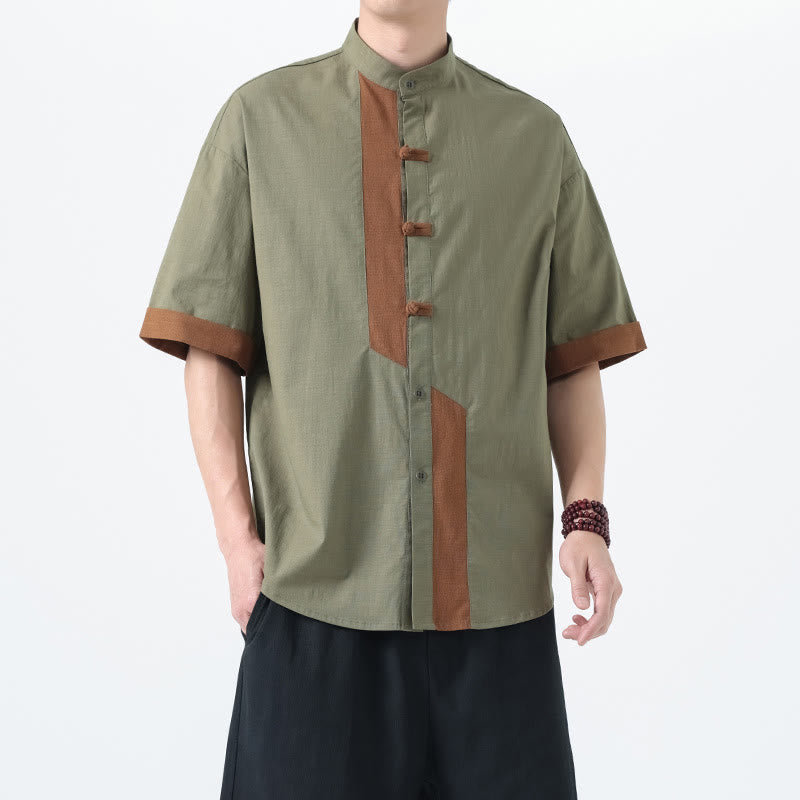Chemise à manches mi-longues en coton et lin pour homme, style chinois, décontracté, assorti, motif grenouille et Buddha Stones