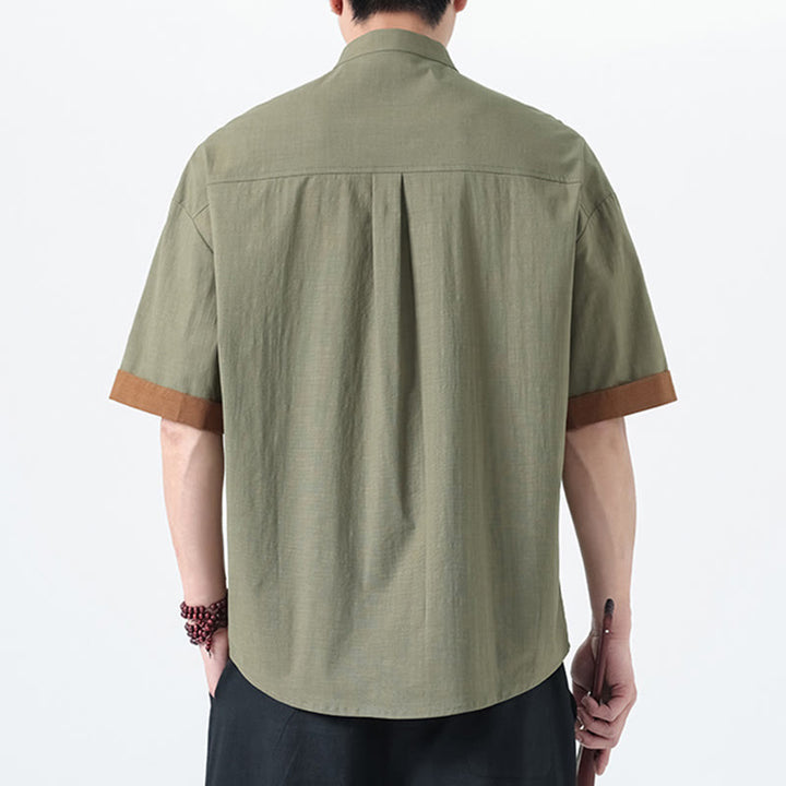 Chemise à manches mi-longues en coton et lin pour homme, style chinois, décontracté, assorti, motif grenouille et Buddha Stones