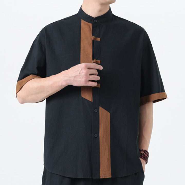 Chemise à manches mi-longues en coton et lin pour homme, style chinois, décontracté, assorti, motif grenouille et Buddha Stones