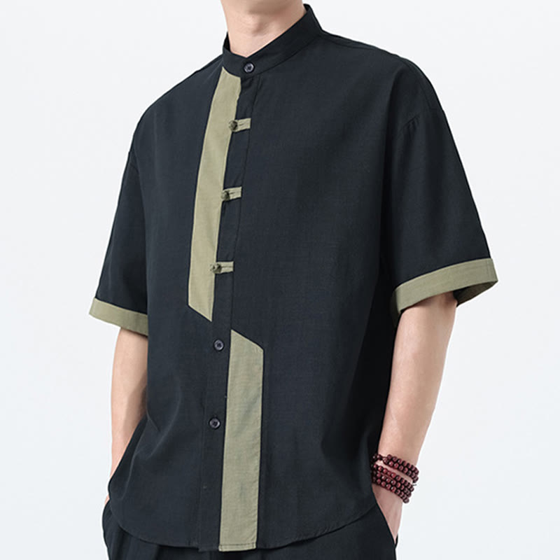 Chemise à manches mi-longues en coton et lin pour homme, style chinois, décontracté, assorti, motif grenouille et Buddha Stones