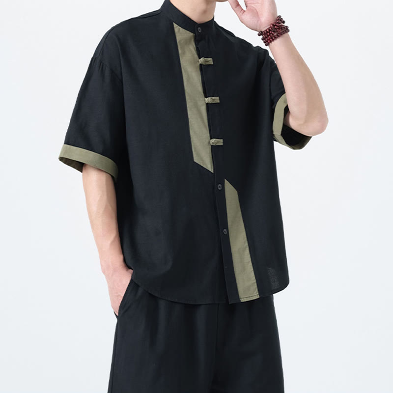 Chemise à manches mi-longues en coton et lin pour homme, style chinois, décontracté, assorti, motif grenouille et Buddha Stones - image 25
