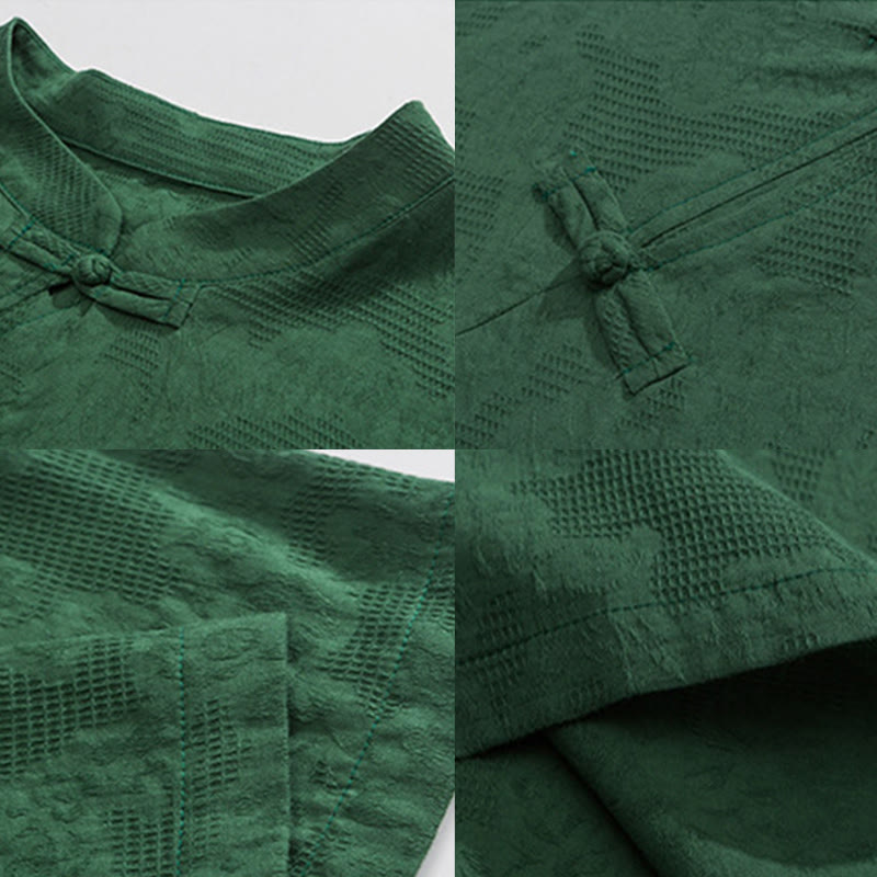 Chemise à manches courtes en coton et lin pour homme, motif floral jacquard, motif Buddha Stones, couleur pure et rétro - image 12