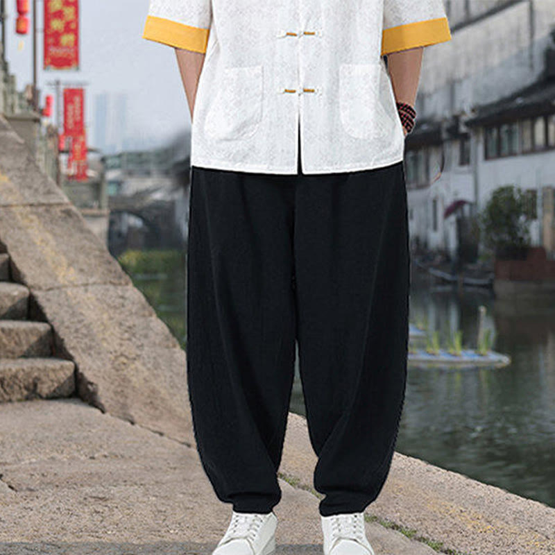 Chemise en coton à manches mi-longues et poches pour homme, motif floral rétro imprimé Buddha Stones, bouton grenouille, col montant - image 10