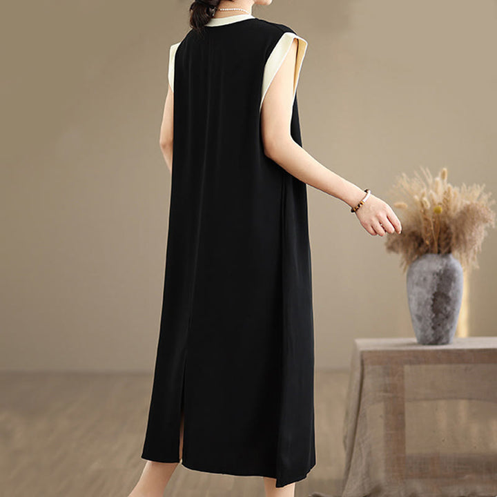 Robe mi-longue fendue sans manches en coton avec poches et motif Buddha Stones - image 3