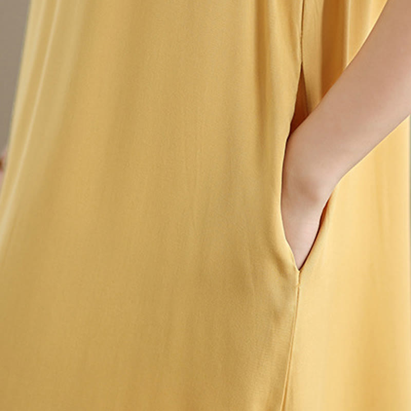 Robe mi-longue fendue sans manches en coton avec poches et motif Buddha Stones - image 33