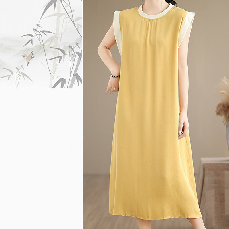 Robe mi-longue fendue sans manches en coton avec poches et motif Buddha Stones - image 35