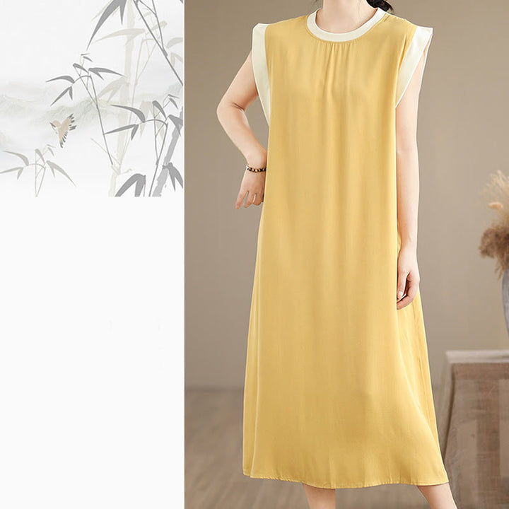 Robe mi-longue fendue sans manches en coton avec poches et motif Buddha Stones - image 35
