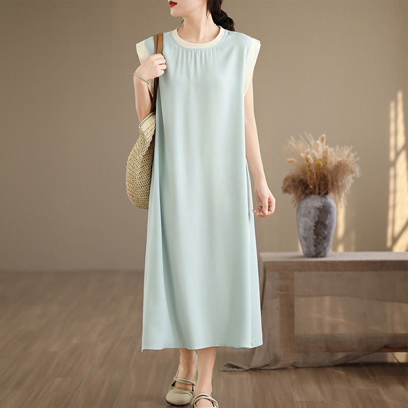 Robe mi-longue fendue sans manches en coton avec poches et motif Buddha Stones - Turquoise pâle - US12，UK/AU16，EU44 (2XL) - image 19