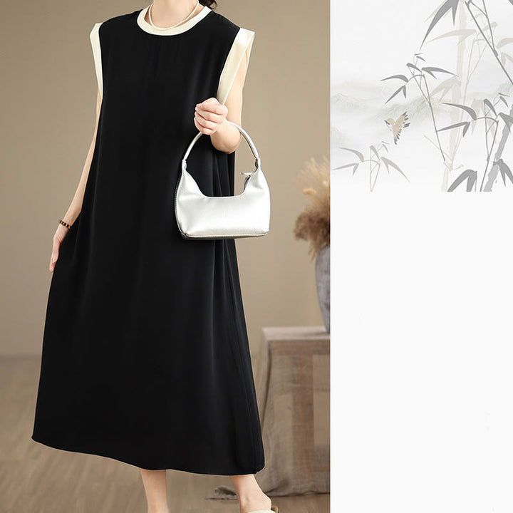 Robe mi-longue fendue sans manches en coton avec poches et motif Buddha Stones - image 5