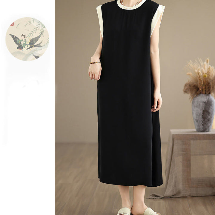 Robe mi-longue fendue sans manches en coton avec poches et motif Buddha Stones - image 5