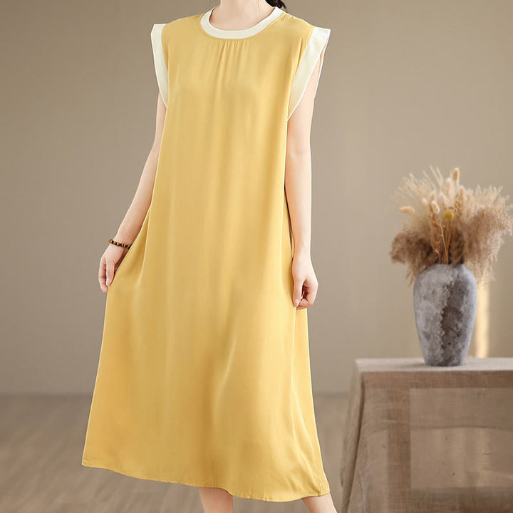 Robe mi-longue fendue sans manches en coton avec poches et motif Buddha Stones - image 29