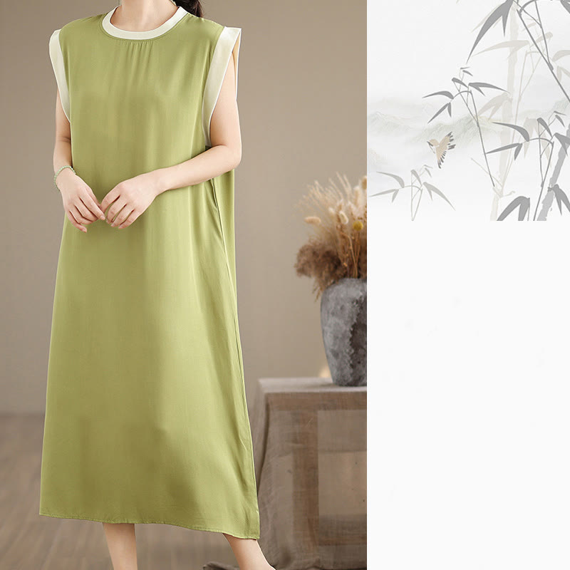 Robe mi-longue fendue sans manches en coton avec poches et motif Buddha Stones - image 19