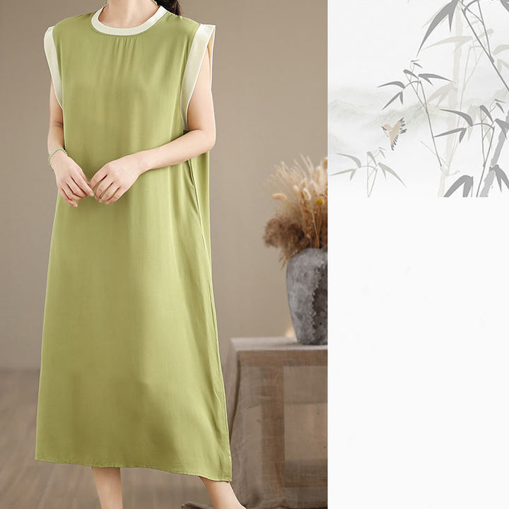 Robe mi-longue fendue sans manches en coton avec poches et motif Buddha Stones - image 19