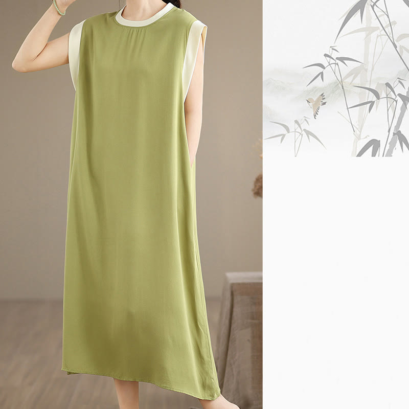 Robe mi-longue fendue sans manches en coton avec poches et motif Buddha Stones - image 17