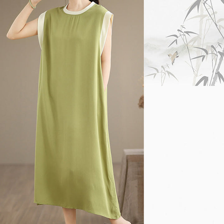 Robe mi-longue fendue sans manches en coton avec poches et motif Buddha Stones - image 17