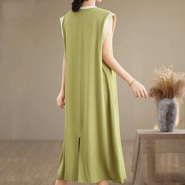 Robe mi-longue fendue sans manches en coton avec poches et motif Buddha Stones - image 12