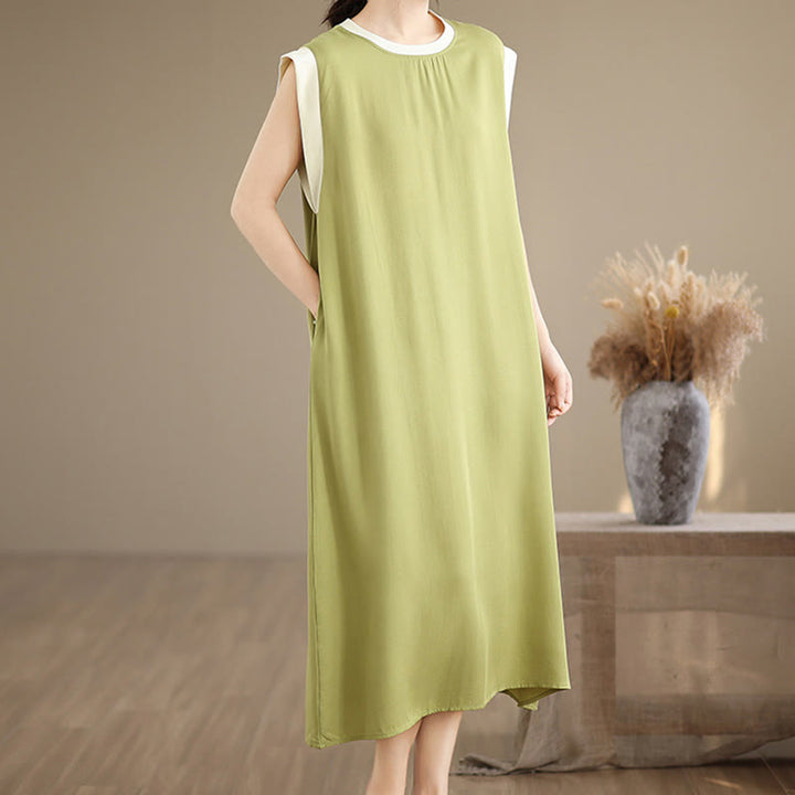 Robe mi-longue fendue sans manches en coton avec poches et motif Buddha Stones - image 10