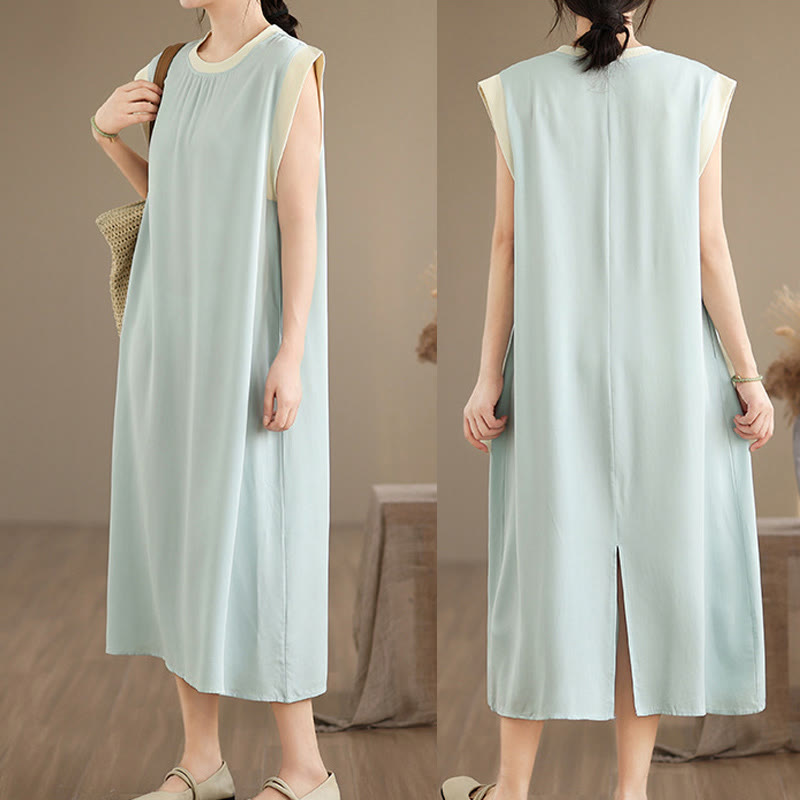 Robe mi-longue fendue sans manches en coton avec poches et motif Buddha Stones - image 25