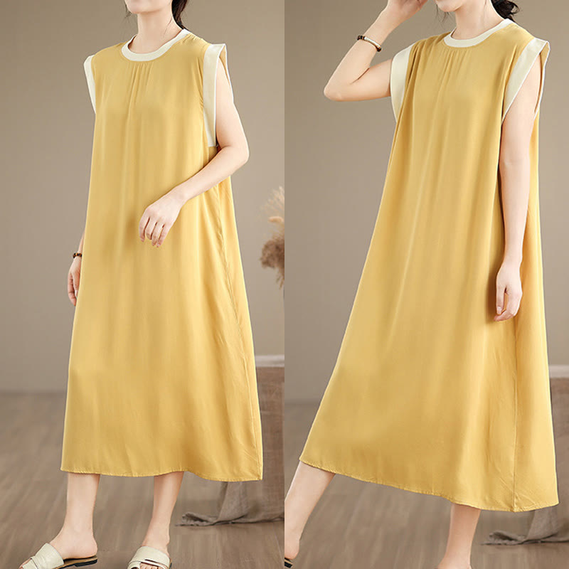 Robe mi-longue fendue sans manches en coton avec poches et motif Buddha Stones - image 30