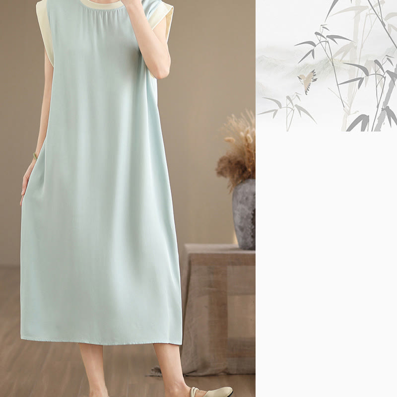 Robe mi-longue fendue sans manches en coton avec poches et motif Buddha Stones - image 26