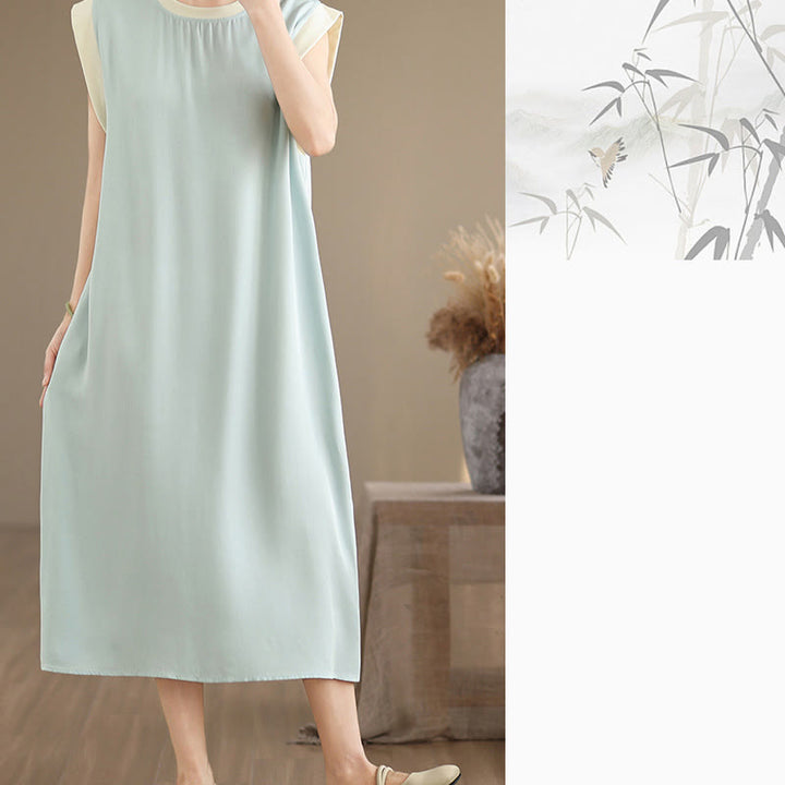 Robe mi-longue fendue sans manches en coton avec poches et motif Buddha Stones - image 26