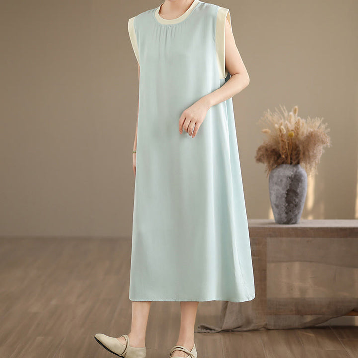 Robe mi-longue fendue sans manches en coton avec poches et motif Buddha Stones - image 21