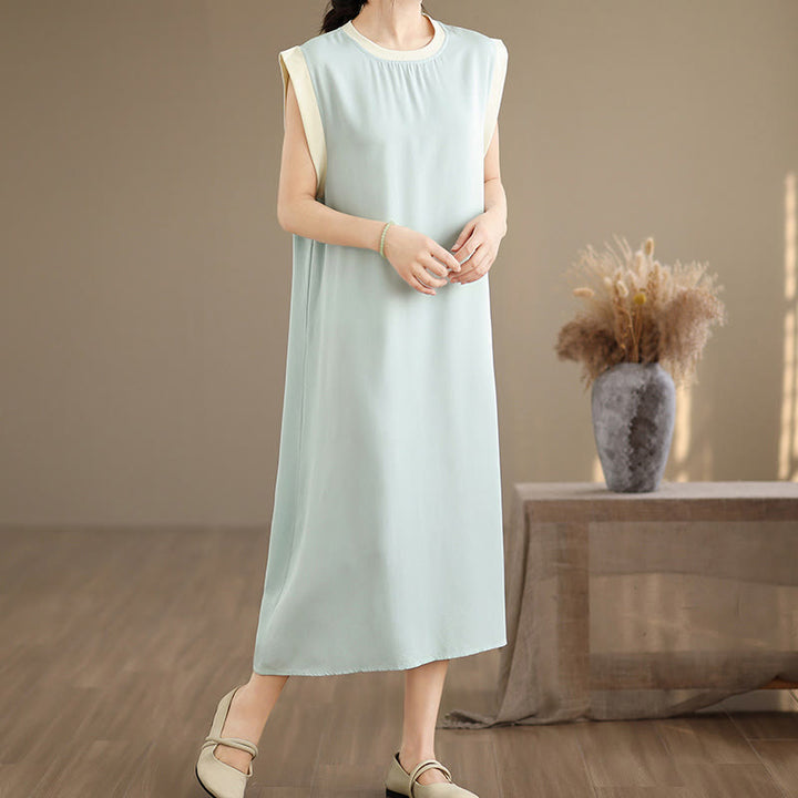 Robe mi-longue fendue sans manches en coton avec poches et motif Buddha Stones - image 22