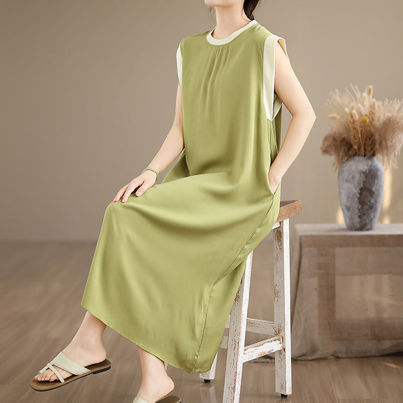 Robe mi-longue fendue sans manches en coton avec poches et motif Buddha Stones - image 15