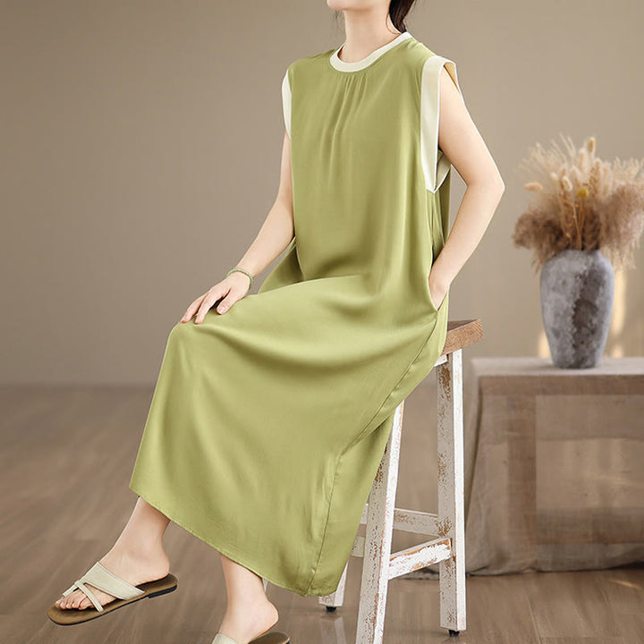 Robe mi-longue fendue sans manches en coton avec poches et motif Buddha Stones - image 15