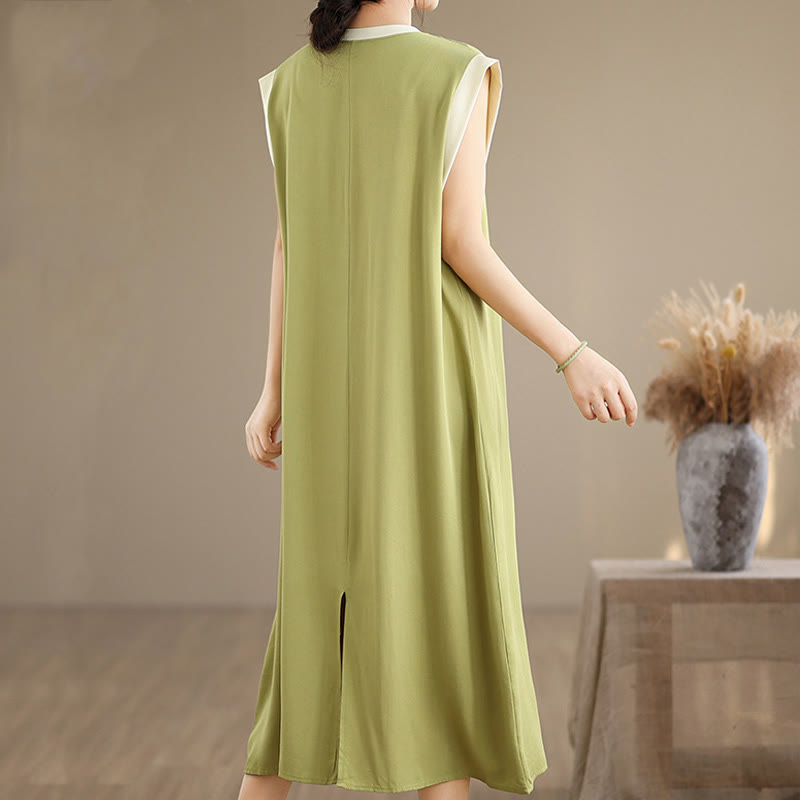 Robe mi-longue fendue sans manches en coton avec poches et motif Buddha Stones - image 11