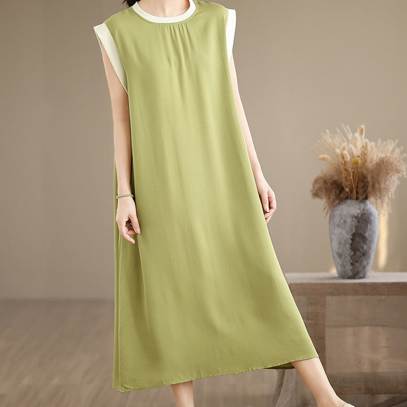 Robe mi-longue fendue sans manches en coton avec poches et motif Buddha Stones - image 14