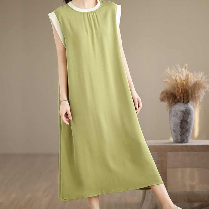 Robe mi-longue fendue sans manches en coton avec poches et motif Buddha Stones - image 14