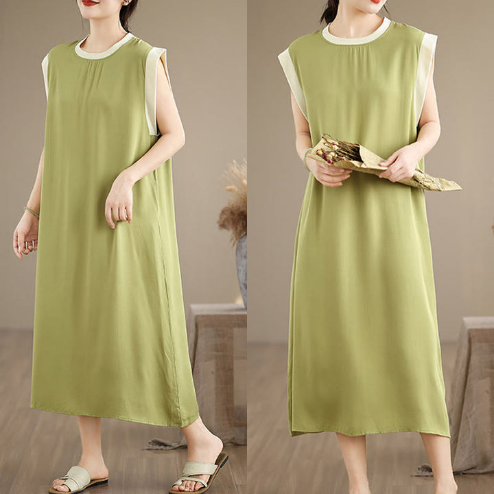 Robe mi-longue fendue sans manches en coton avec poches et motif Buddha Stones - image 15