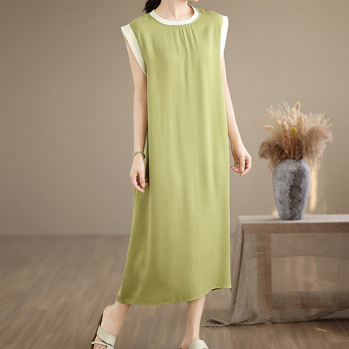 Robe mi-longue fendue sans manches en coton avec poches et motif Buddha Stones - image 10