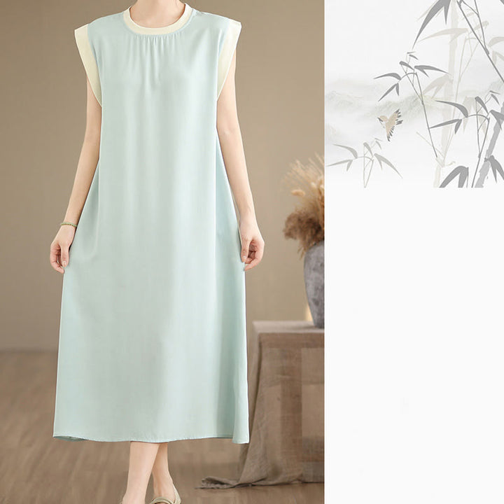 Robe mi-longue fendue sans manches en coton avec poches et motif Buddha Stones - image 25