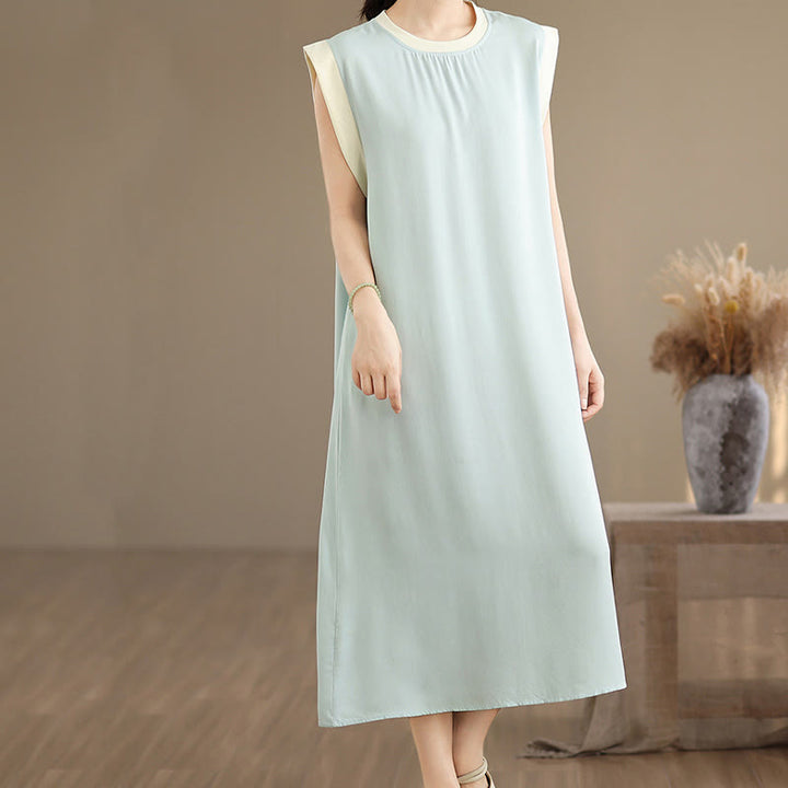 Robe mi-longue fendue sans manches en coton avec poches et motif Buddha Stones - image 23