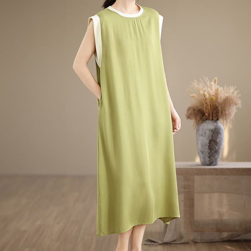 Robe mi-longue fendue sans manches en coton avec poches et motif Buddha Stones - image 9