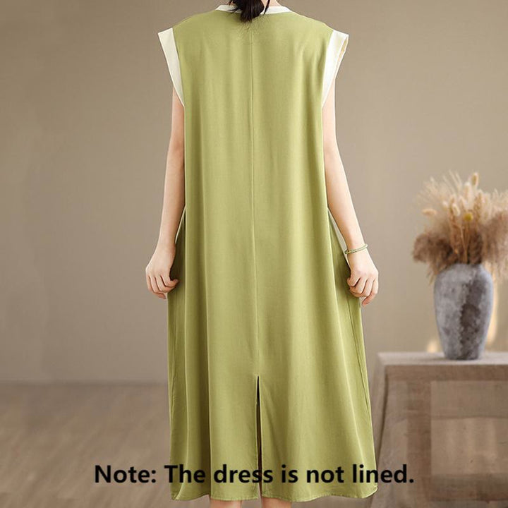 Robe mi-longue fendue sans manches en coton avec poches et motif Buddha Stones - image 8