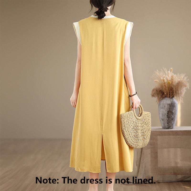 Robe mi-longue fendue sans manches en coton avec poches et motif Buddha Stones - image 28