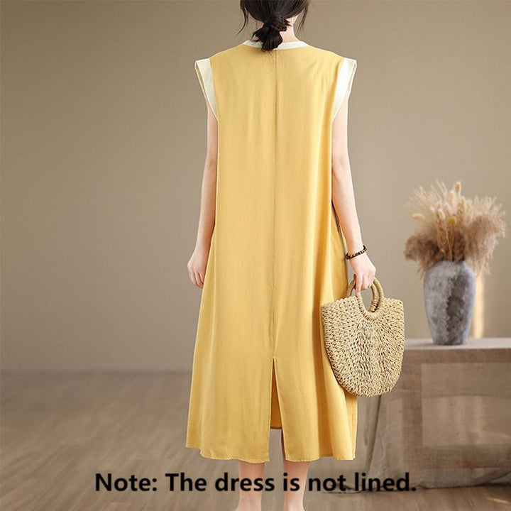Robe mi-longue fendue sans manches en coton avec poches et motif Buddha Stones - image 28