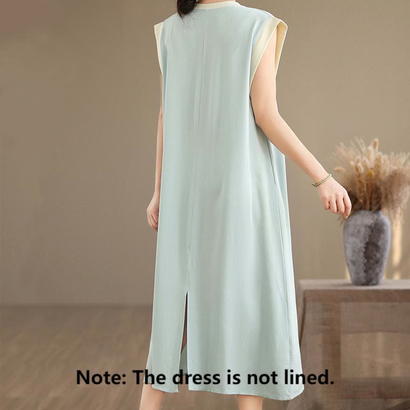 Robe mi-longue fendue sans manches en coton avec poches et motif Buddha Stones - image 21