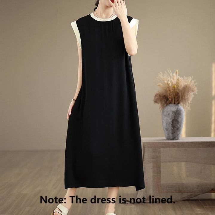 Robe mi-longue fendue sans manches en coton avec poches et motif Buddha Stones - image 1