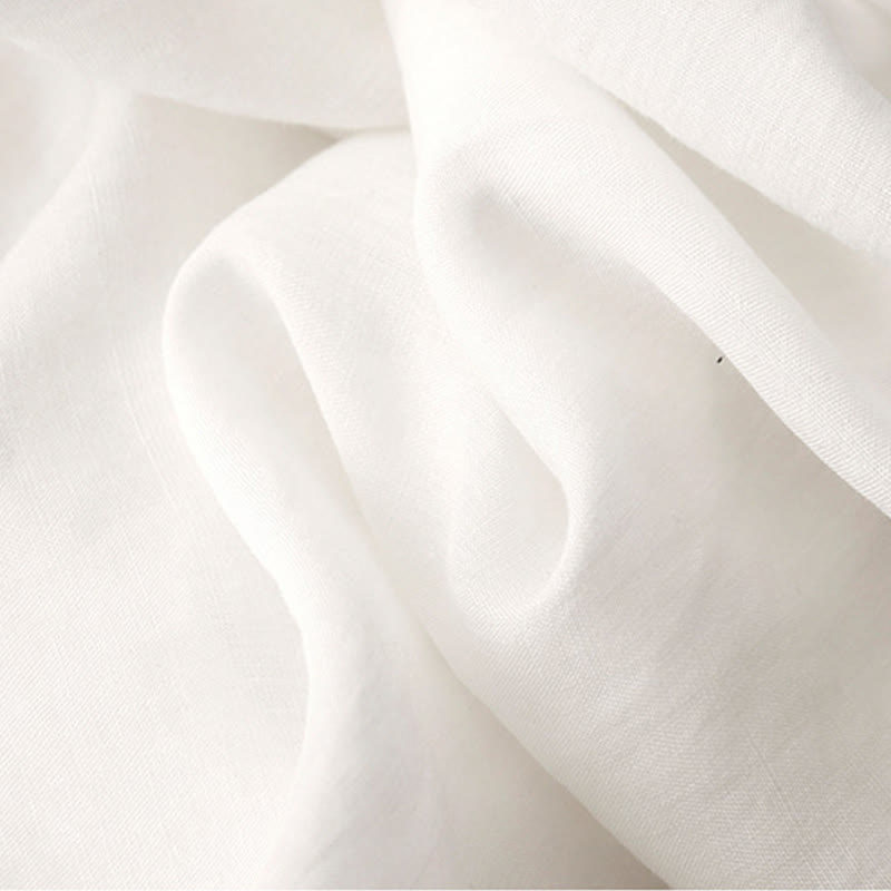 Robe mi-longue plissée à manches courtes et volants en coton et lin avec broderie Buddha Stones Commute - image 6