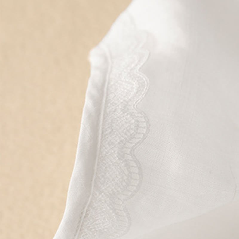 Robe mi-longue plissée à manches courtes et volants en coton et lin avec broderie Buddha Stones Commute - image 10