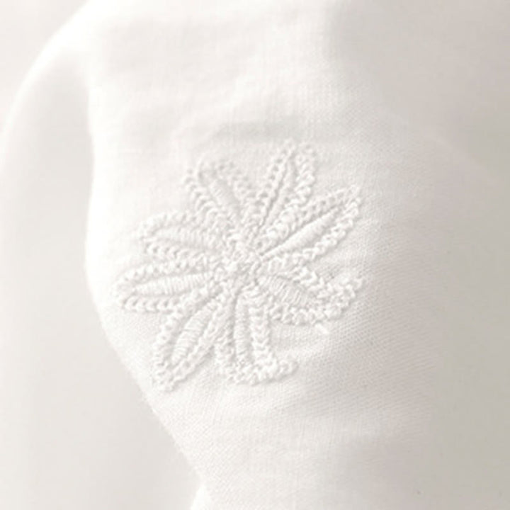 Robe mi-longue plissée à manches courtes et volants en coton et lin avec broderie Buddha Stones Commute - image 9